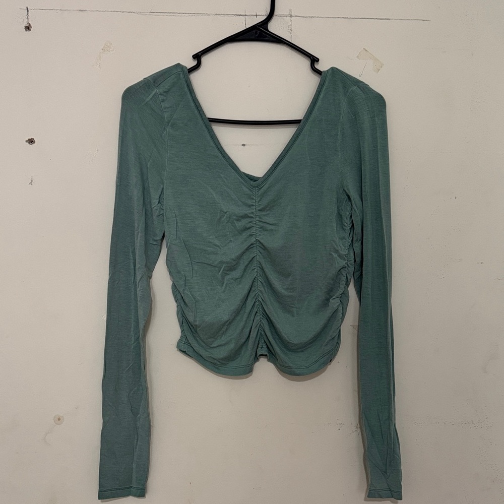 American Eagle Outfitters Teal Ruched Long Sleeve Top
